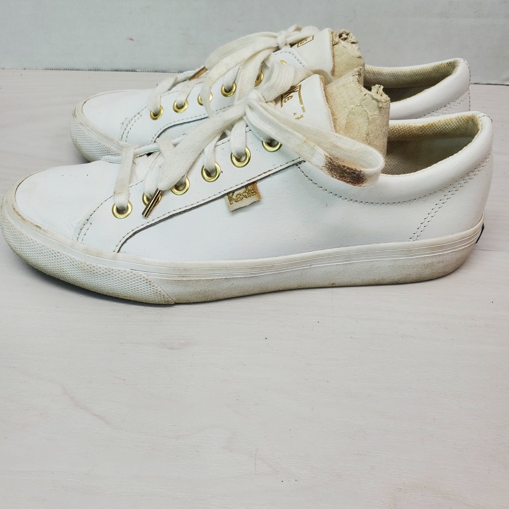Keds Womens White‎ Leather Low Top Lace Up Sneakers Shoes Size 7 Gold Accents - Picture 11 of 15
